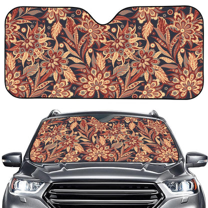 Brown Floral Bohemian Pattern Print Car Windshield Sun Shade