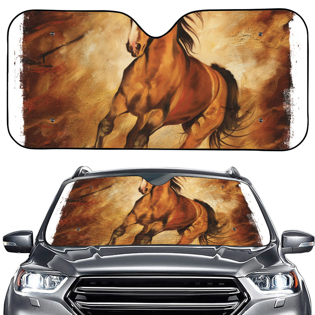 Brown Horse Painting Print Car Windshield Sun Shade