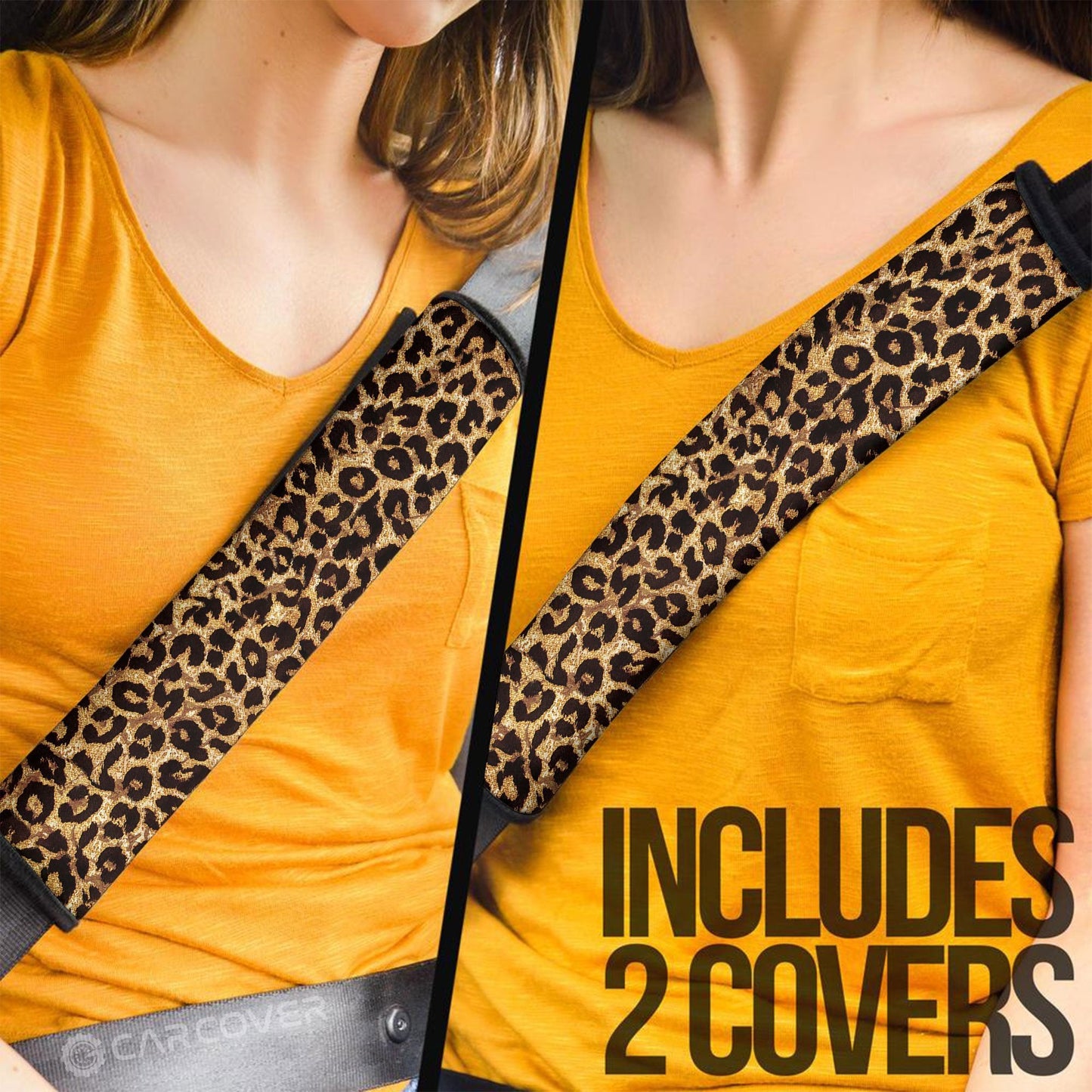 Brown Leopard Skin Seat Belt Covers Custom Animal Skin Printed Car Interior Accessories
