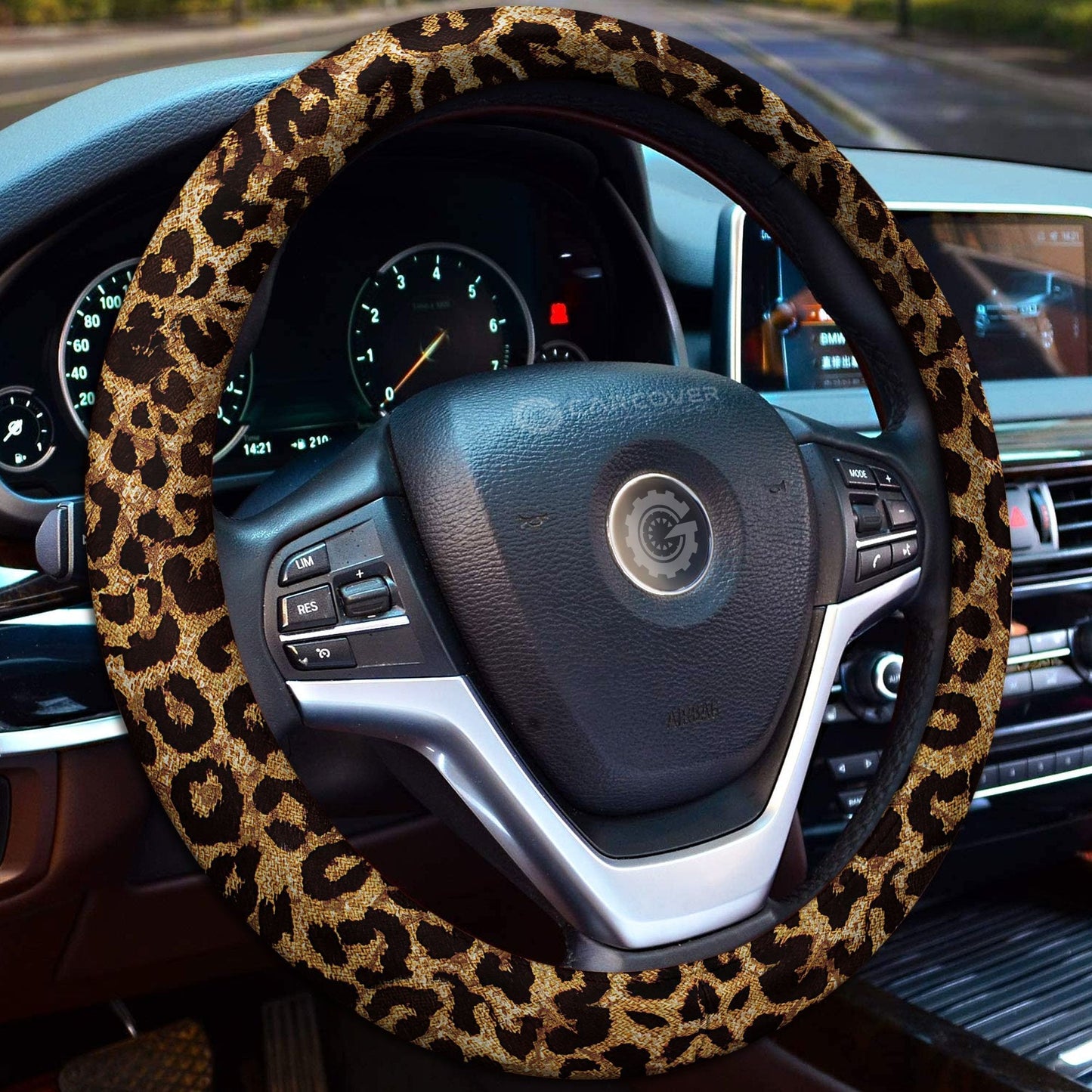 Brown Leopard Skin Steering Wheel Cover Custom Animal Skin Printed Car Interior Accessories