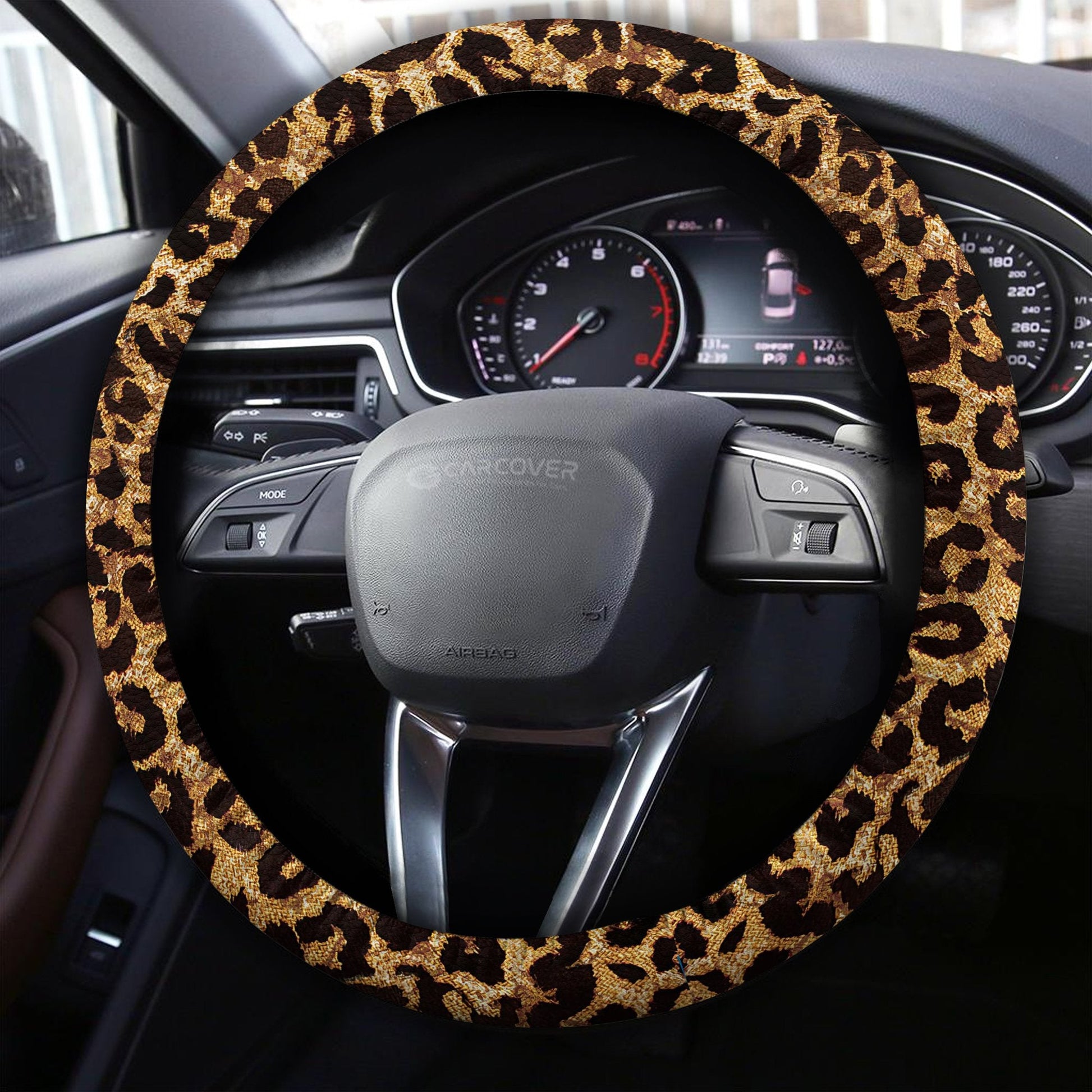 Brown Leopard Skin Steering Wheel Cover Custom Animal Skin Printed Car Interior Accessories