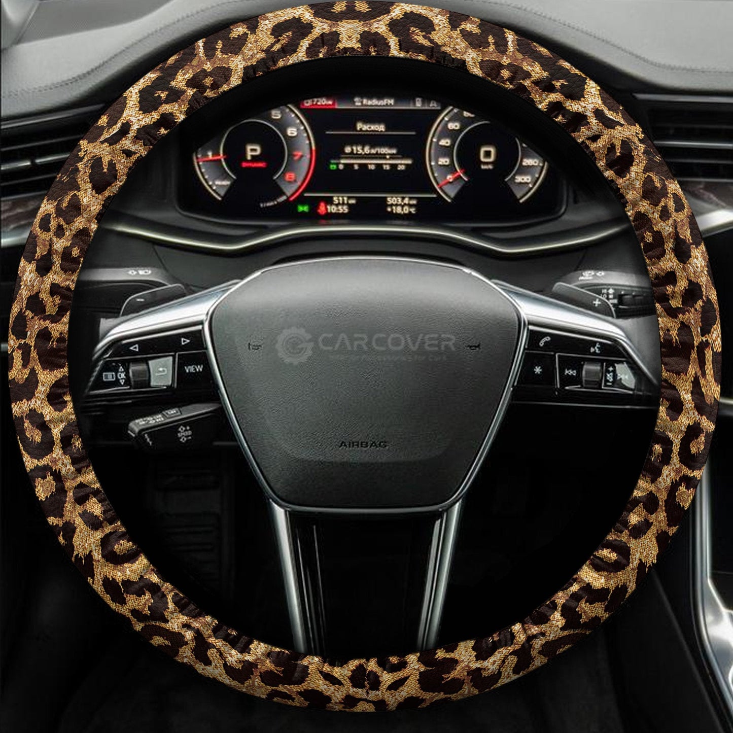 Brown Leopard Skin Steering Wheel Cover Custom Animal Skin Printed Car Interior Accessories