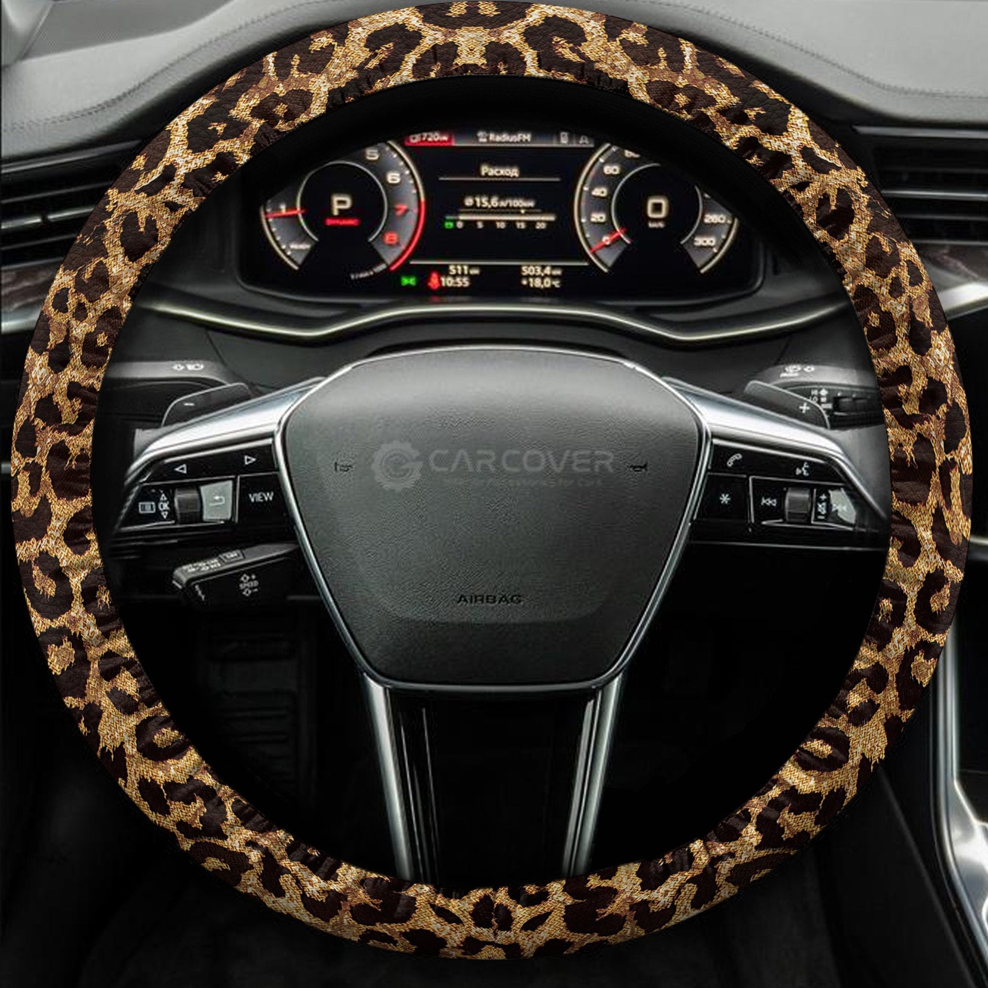 Brown Leopard Skin Steering Wheel Cover Custom Animal Skin Printed Car Interior Accessories
