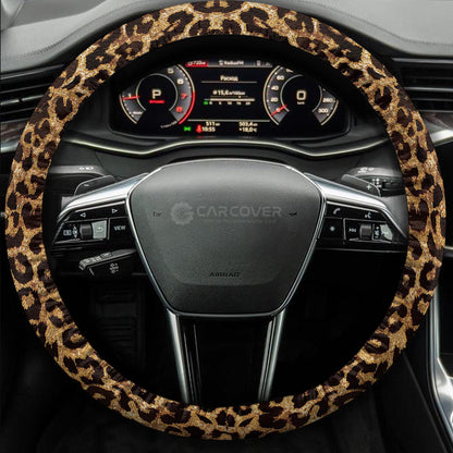 Brown Leopard Skin Steering Wheel Cover Custom Animal Skin Printed Car Interior Accessories