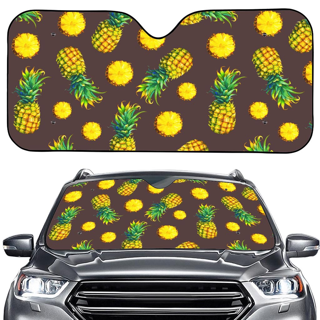 Brown Pineapple Pattern Print Car Windshield Sun Shade