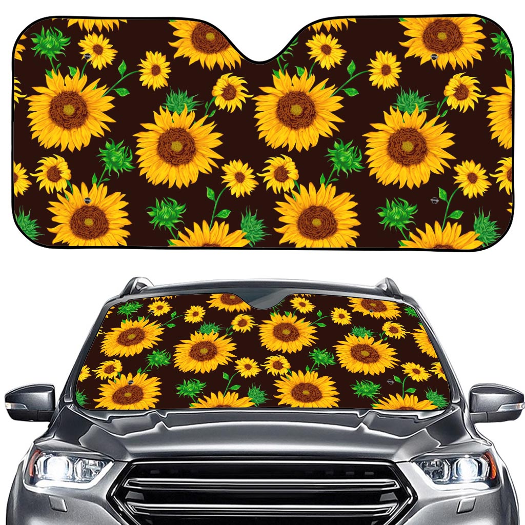 Brown Sunflower Pattern Print Car Windshield Sun Shade