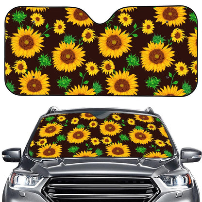 Brown Sunflower Pattern Print Car Windshield Sun Shade