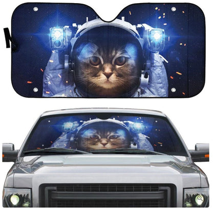 Brown Tabby Cat Astronaut Custom Car Auto Sun Shades Windshield Accessories Decor Gift