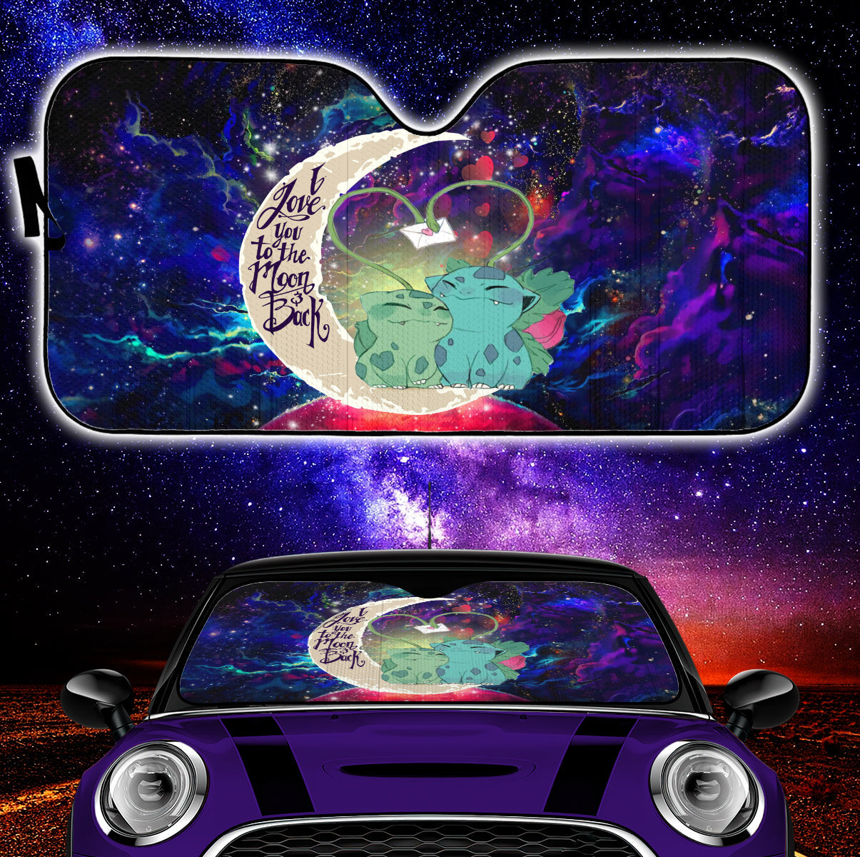 Bulbasaur Couple Pokemon Love You To The Moon Galaxy Car Auto Sunshades