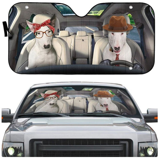 Bull Terrier Couple Dog Car Auto Sun Shades Windshield Accessories Decor Gift
