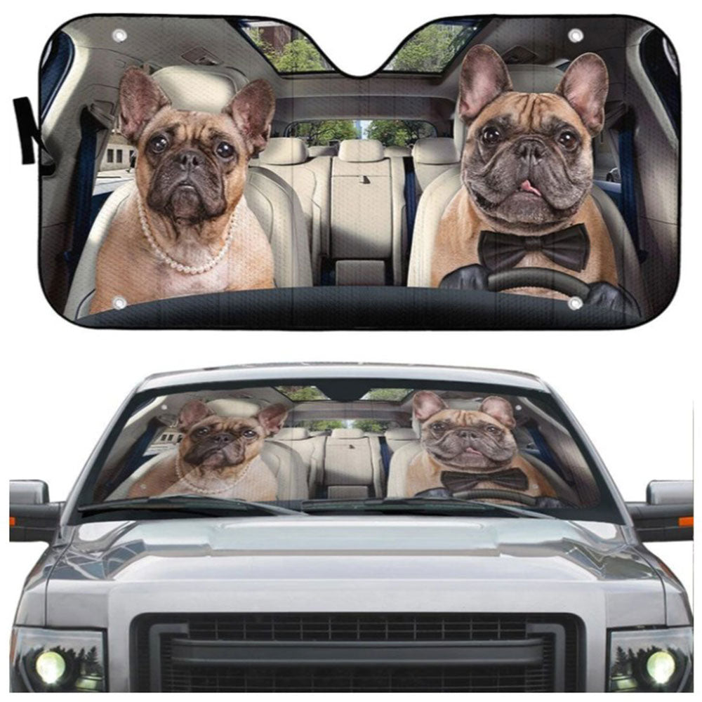 Bulldog Couple Custom Car Auto Sun Shades Windshield Accessories Decor Gift