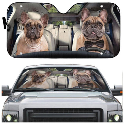 Bulldog Couple Custom Car Auto Sun Shades Windshield Accessories Decor Gift