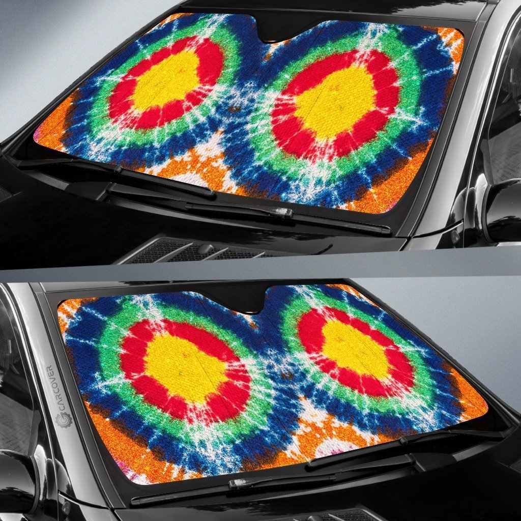 Bullseye Tie Dye Car Sunshade Custom Hippie Car Accessories