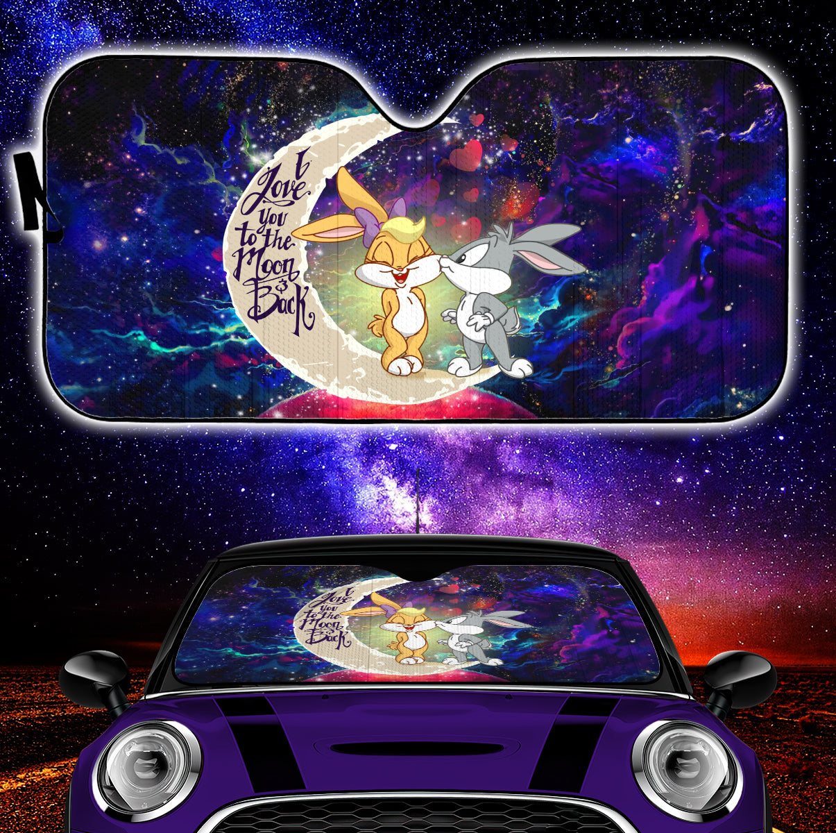 Bunny Couple Love You To The Moon Galaxy Car Auto Sunshades