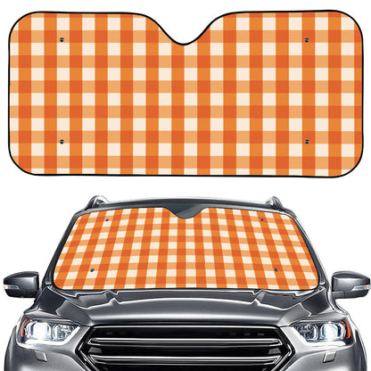 Burnt Orange And White Check Print Car Windshield Sun Shade