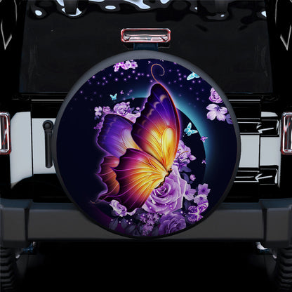 Butterfly Purple Flower Spare Tire Cover