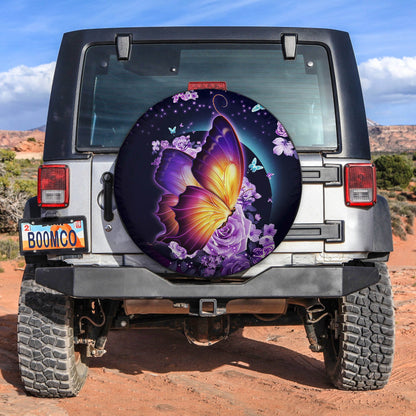Butterfly Purple Flower Spare Tire Cover