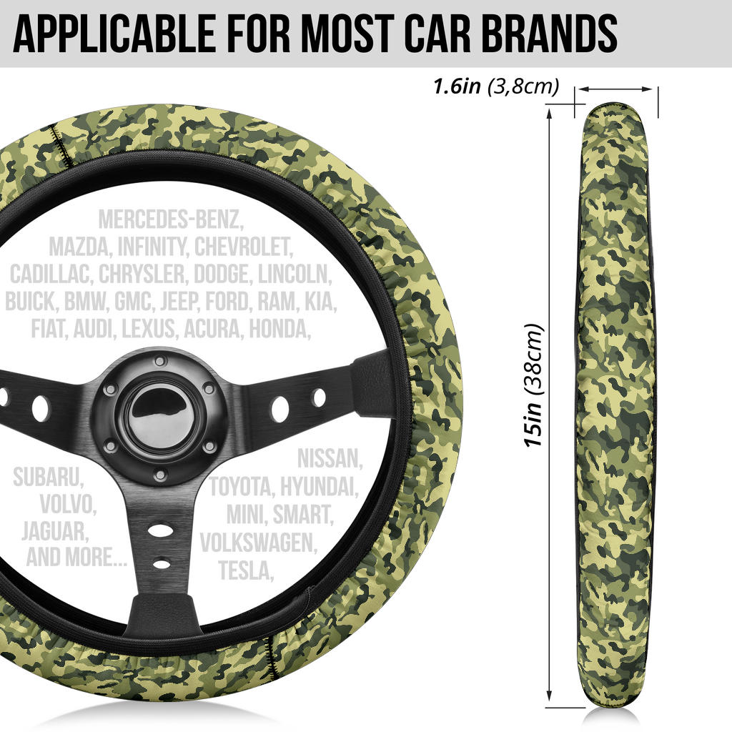 Camouflage Military US Army Green Premium Car Steering Wheel Cover