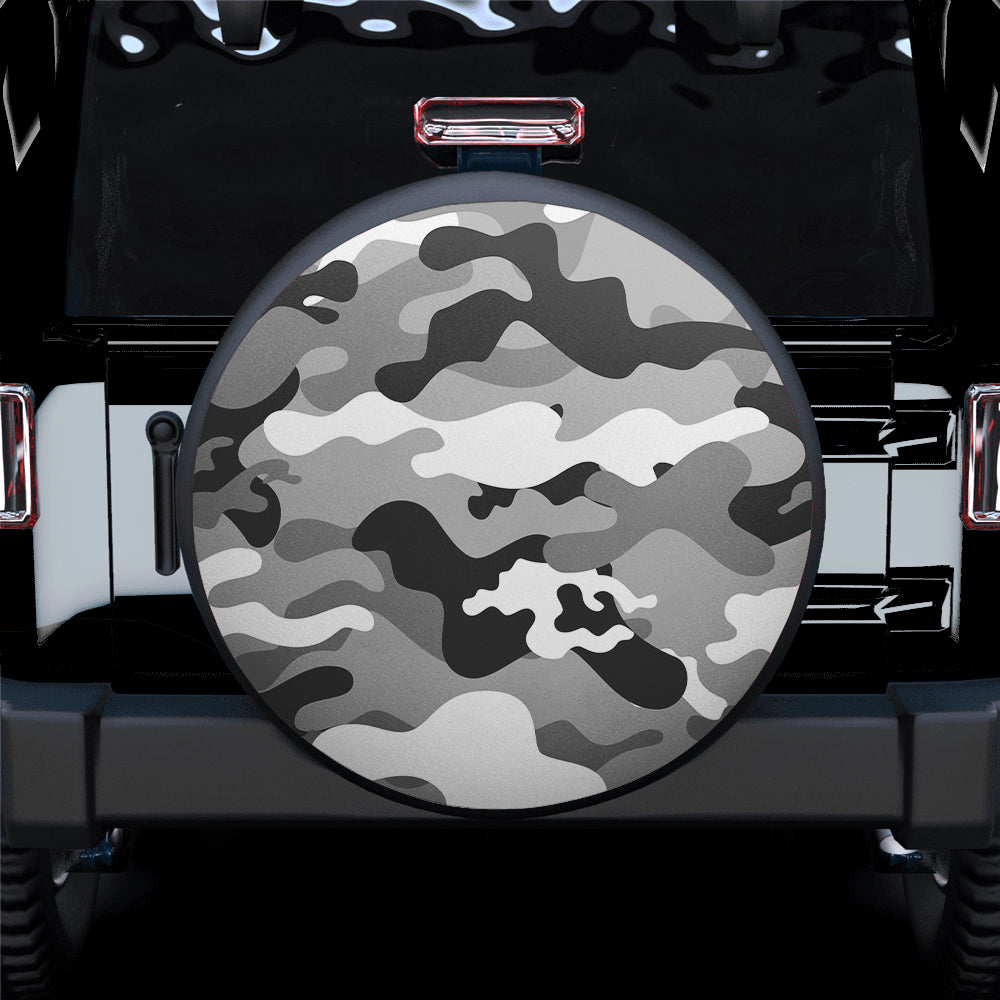 Camouflage US Army Bright Black And White Print Texture Car Spare Tire Cover