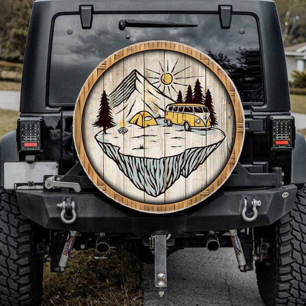 Camping Art Hippie Mountain Car Spare Tire Cover