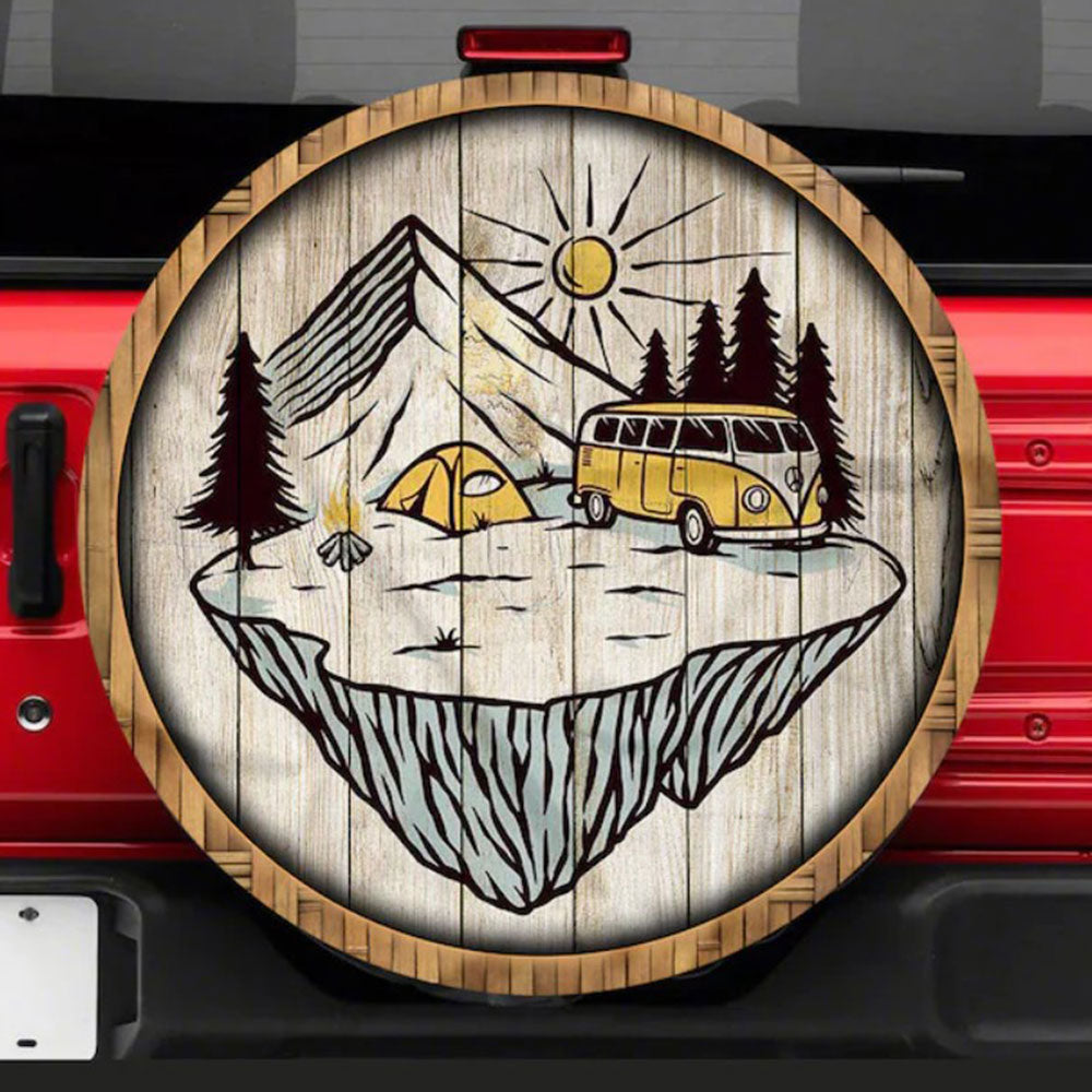 Camping Art Hippie Mountain Car Spare Tire Cover