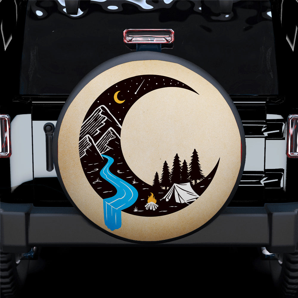 Camping Moon, Hippie Vintage Art Car Spare Tire Cover