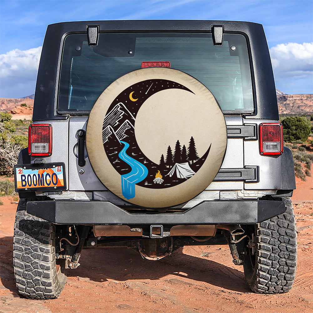 Camping Moon, Hippie Vintage Art Car Spare Tire Cover