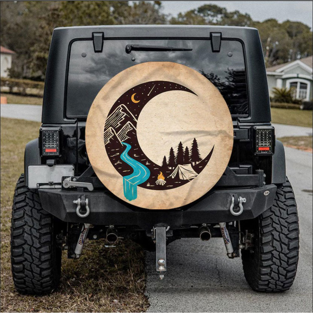 Camping Moon, Hippie Vintage Art Car Spare Tire Cover