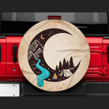 Camping Moon, Hippie Vintage Art Car Spare Tire Cover