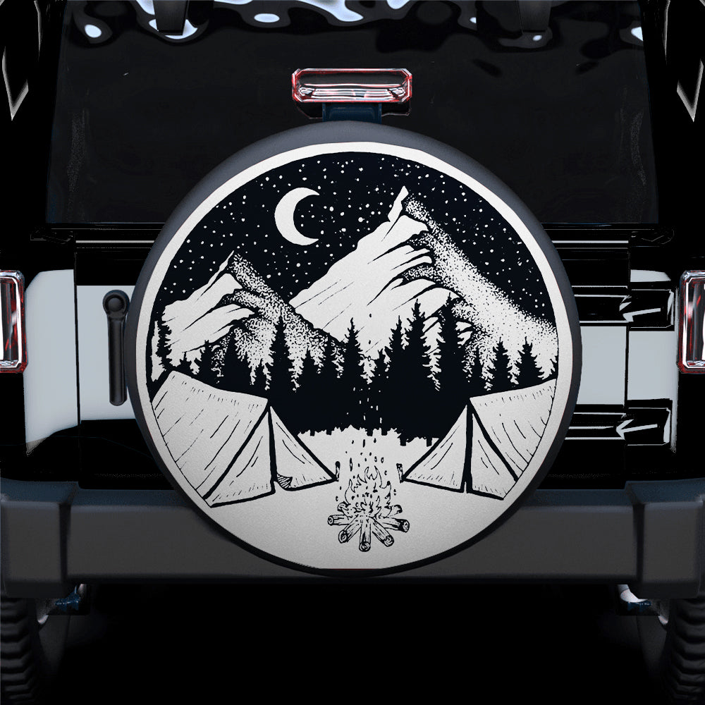 Camping Night, Hippie Vintage Art Car Spare Tire Cover