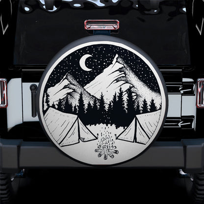 Camping Night, Hippie Vintage Art Car Spare Tire Cover