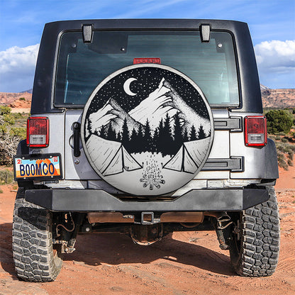 Camping Night, Hippie Vintage Art Car Spare Tire Cover
