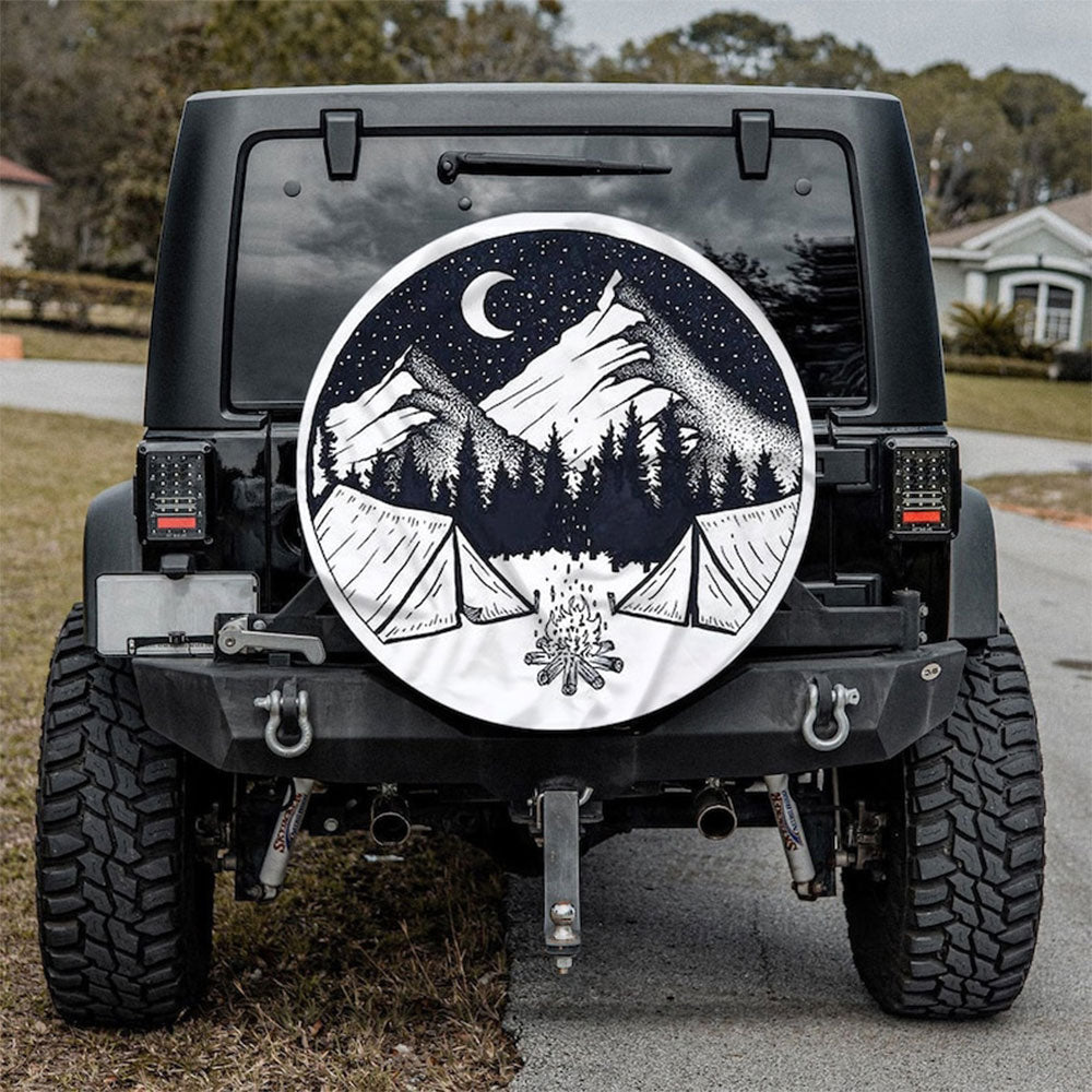 Camping Night, Hippie Vintage Art Car Spare Tire Cover