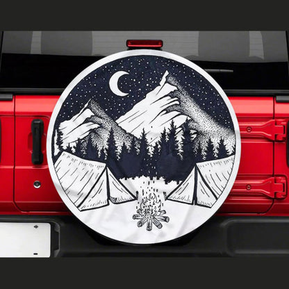 Camping Night, Hippie Vintage Art Car Spare Tire Cover