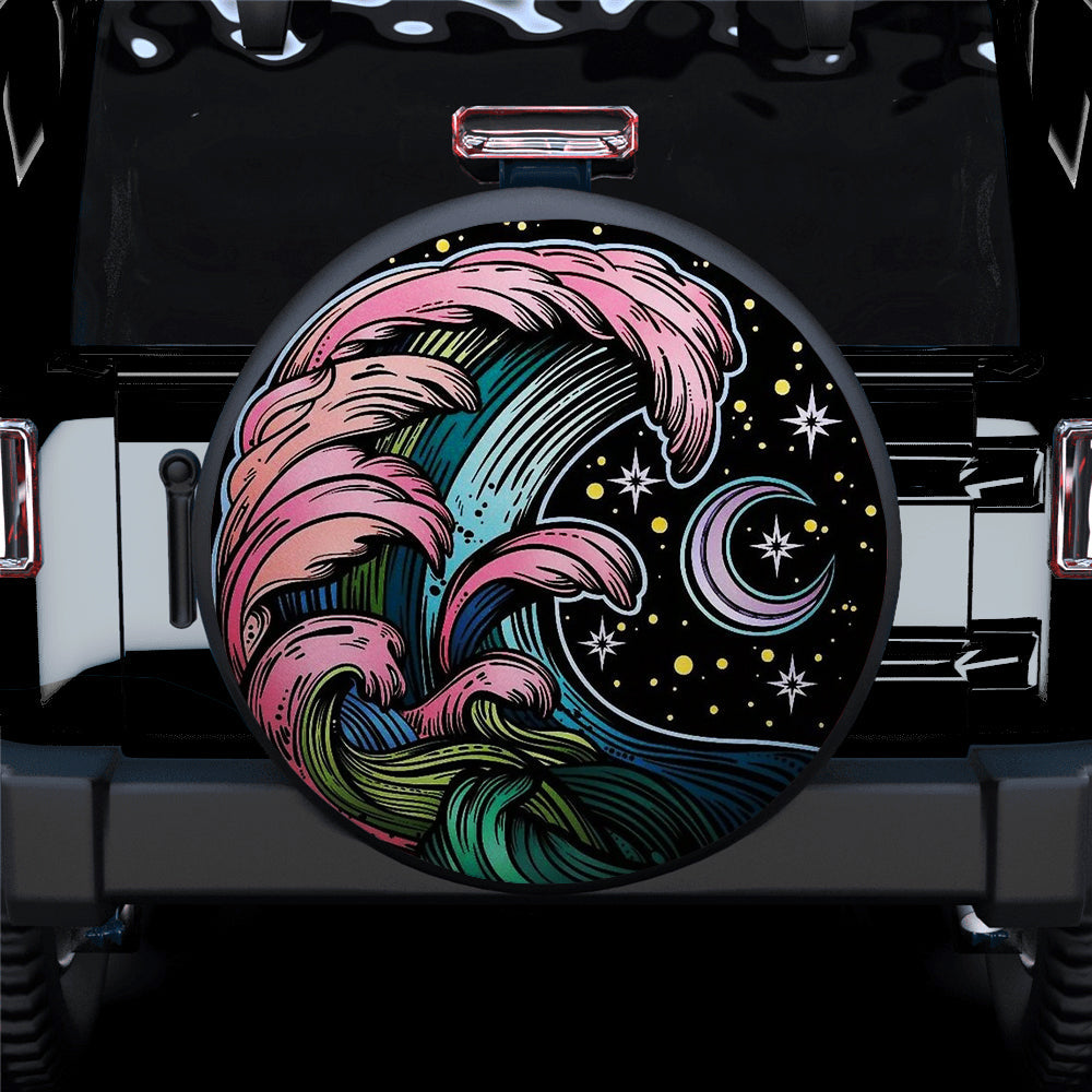 Camping Night Hippie Vintage Art Jeep Car Spare Tire Cover