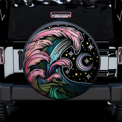 Camping Night Hippie Vintage Art Jeep Car Spare Tire Cover