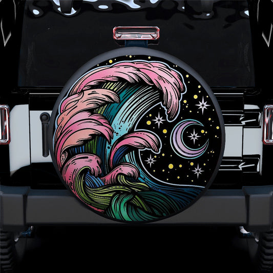 Camping Night Hippie Vintage Art Jeep Car Spare Tire Cover
