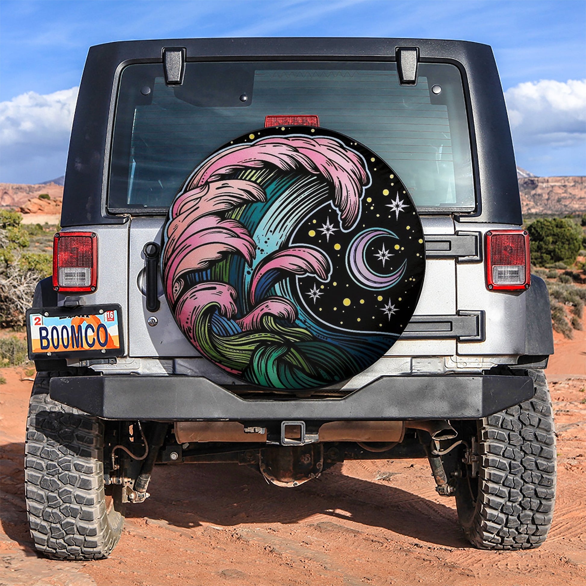 Camping Night Hippie Vintage Art Jeep Car Spare Tire Cover