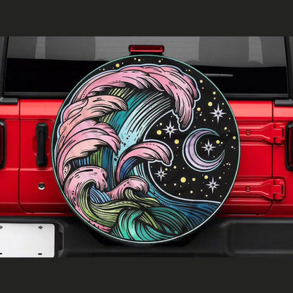 Camping Night Hippie Vintage Art Jeep Car Spare Tire Cover
