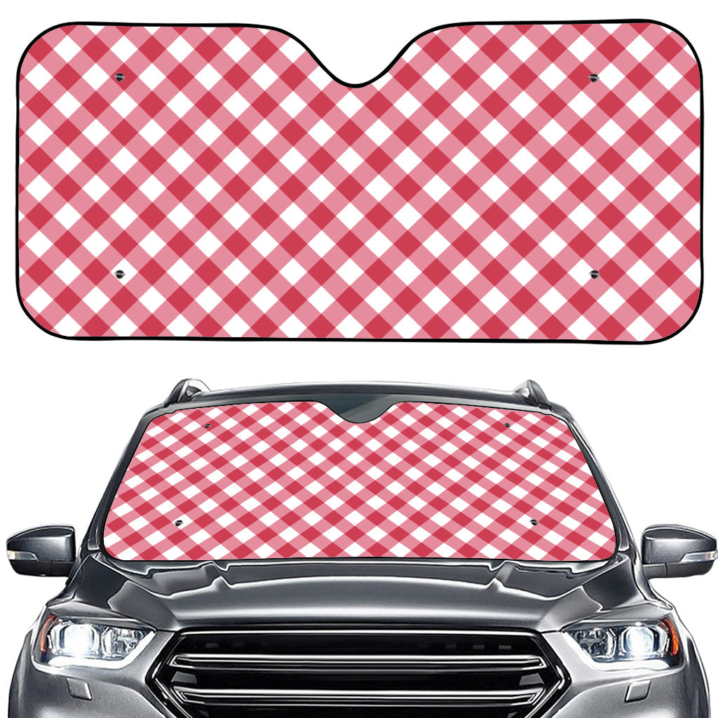 Cardinal Red And White Gingham Print Car Windshield Sun Shade