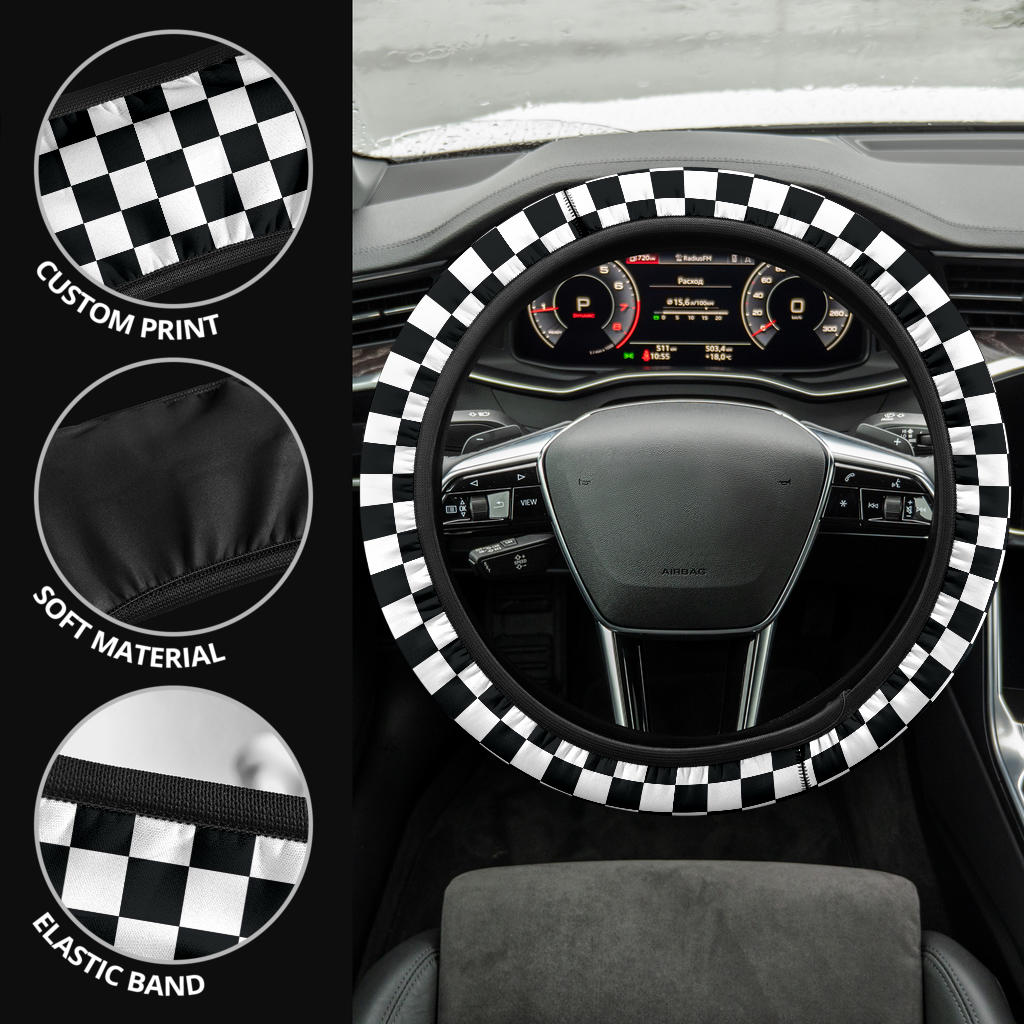 Caro Black White Fashion Premium Car Steering Wheel Cover
