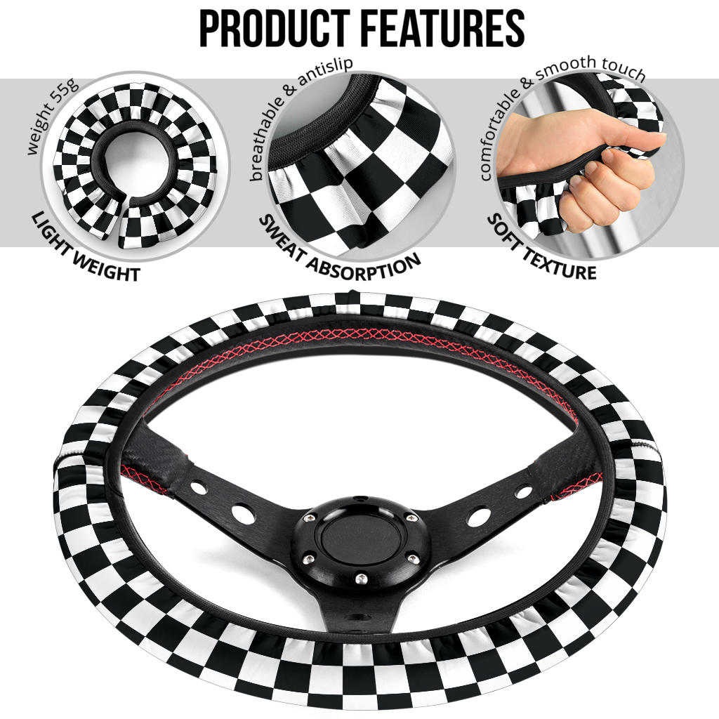 Caro Black White Fashion Premium Car Steering Wheel Cover