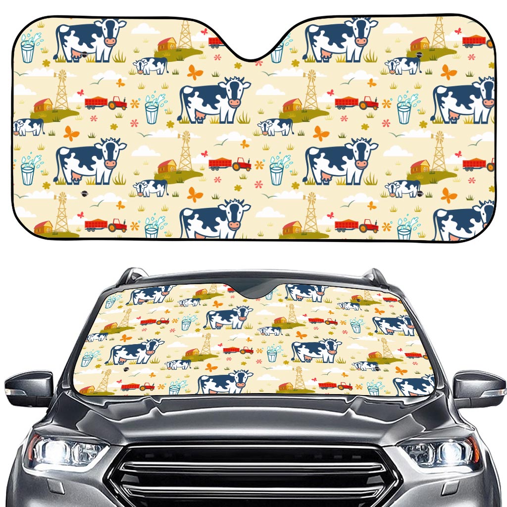 Cartoon Dairy Cow Farm Pattern Print Car Windshield Sun Shade