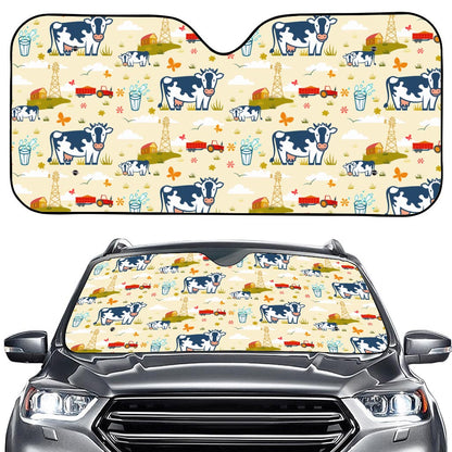 Cartoon Dairy Cow Farm Pattern Print Car Windshield Sun Shade
