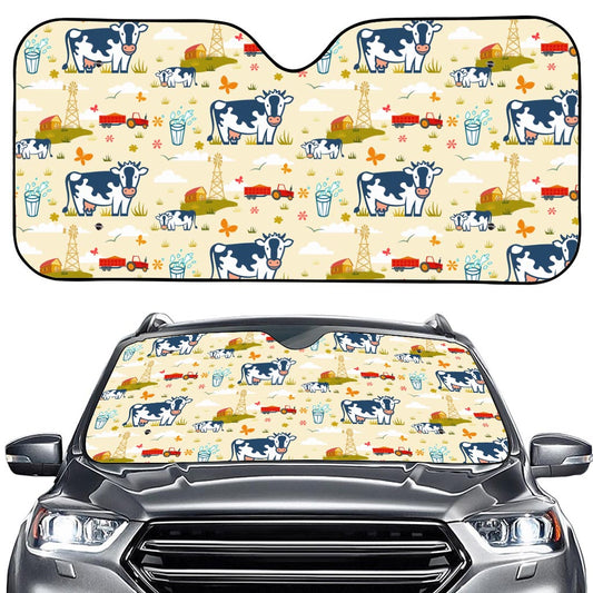 Cartoon Dairy Cow Farm Pattern Print Car Windshield Sun Shade