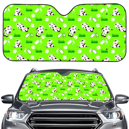 Cartoon Daisy And Cow Pattern Print Car Windshield Sun Shade