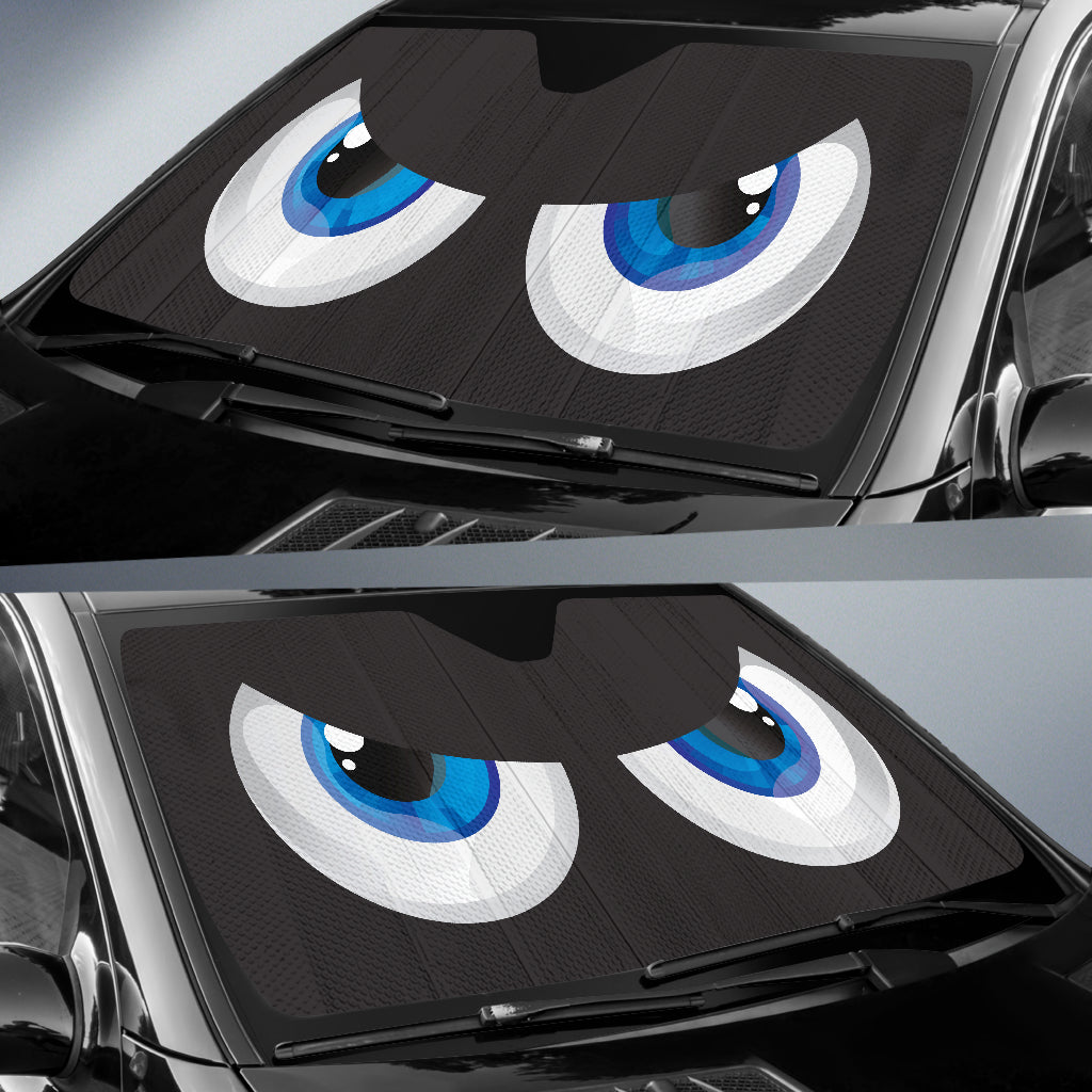 Cartoon Funny Angry Blue Eyes  Car Auto Sun Shades Windshield Accessories Decor Gift