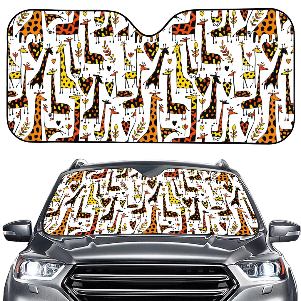 Cartoon Giraffe Pattern Print Car Windshield Sun Shade