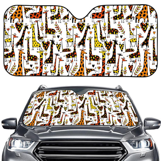 Cartoon Giraffe Pattern Print Car Windshield Sun Shade