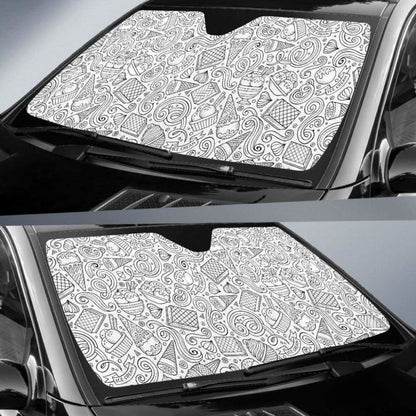 Cartoon Hand Drawn Ice Cream Black White Car Auto Sun Shades Universal Fit 052312